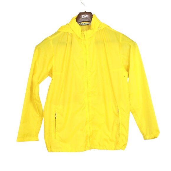 Vtg LL Bean Aspen Anorak Foldable Hiking Backpacking Yellow Rain Coat Jacket M - Picture 1 of 13
